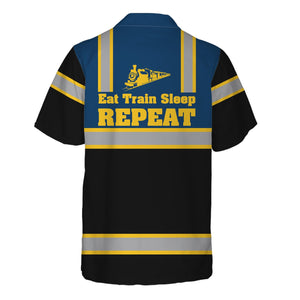 Railspirit Custom Name Alaska Railroad Hawaiian Shirt Eat Train Sleep Repeat Printed Train Shirt