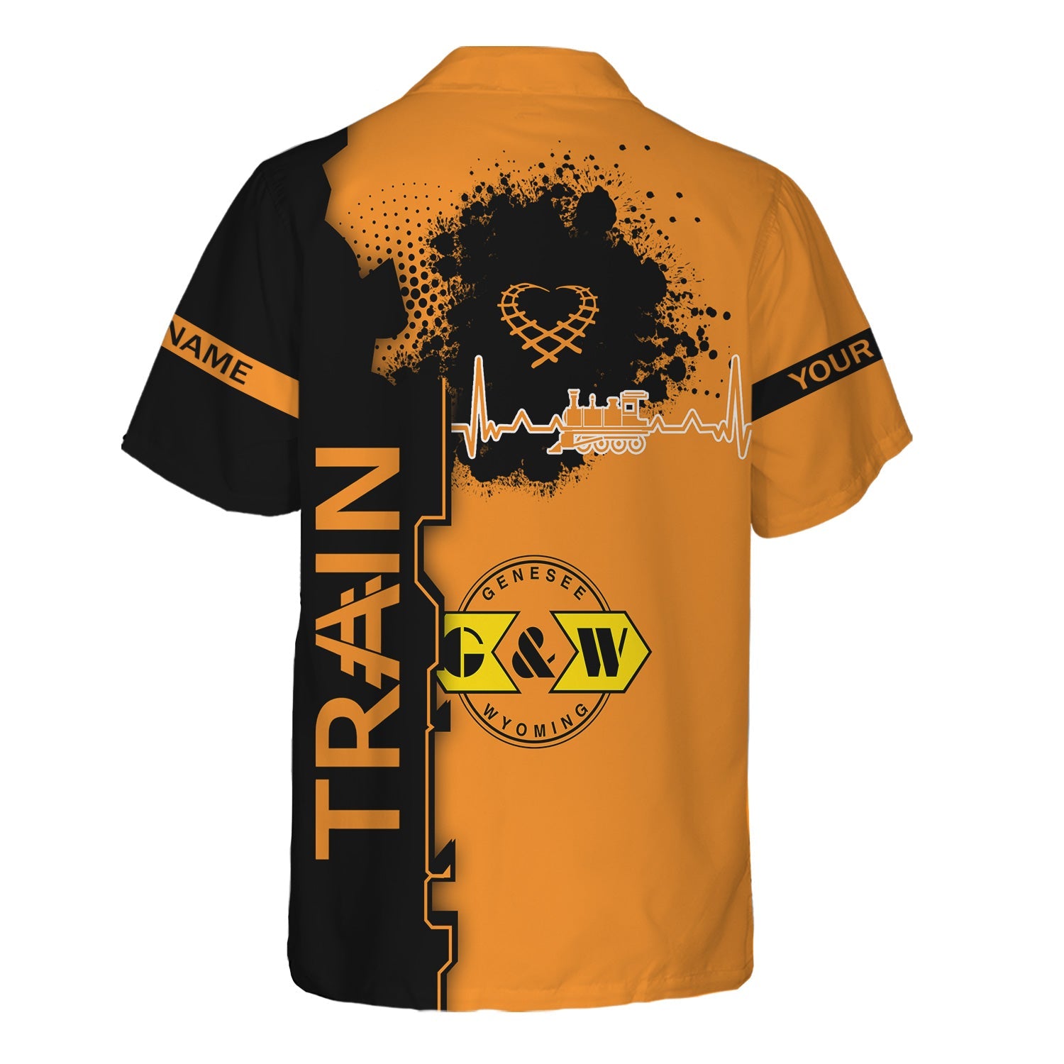Railspirit Personalized Genesee & Wyoming Inc. Railroad Hawaiian Shirt Engine Heartbeat and Track Love Style Shirt Gift Idea For Train Lovers