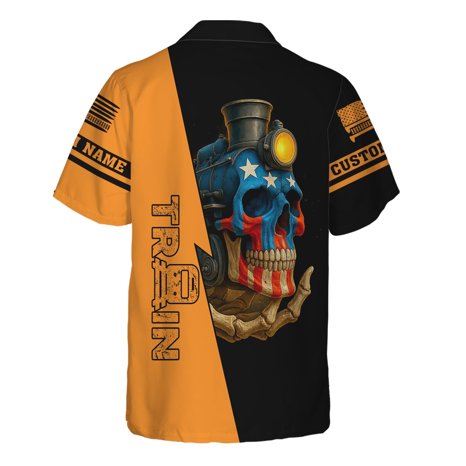 Railspirit Personalized Genesee & Wyoming Inc. Railroad Hawaiian Shirt Train Skull American Flag Shirt All Over Print