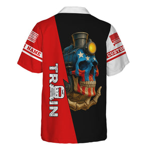 Railspirit Personalized Pennsylvania Railroad Hawaiian Shirt Train Skull American Flag Shirt All Over Print