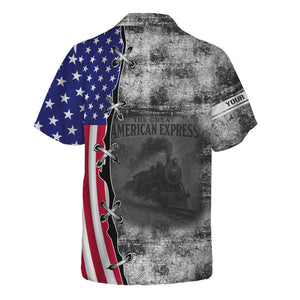 Railspirit Personalized New York Central Railroad Hawaiian Shirt Retro American Express Train With USA Flag Shirt