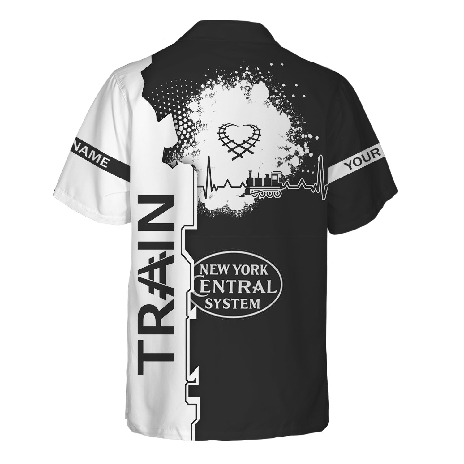 Railspirit Personalized New York Central Railroad Hawaiian Shirt Engine Heartbeat and Track Love Style Shirt Gift Idea For Train Lovers