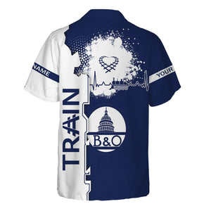 Railspirit Personalized Baltimore and Ohio Railroad Hawaiian Shirt Engine Heartbeat and Track Love Style B&O Shirt Gift Idea For Train Lovers
