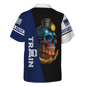 Railspirit Personalized Baltimore and Ohio Railroad Hawaiian Shirt Train Skull American Flag B&O Shirt All Over Print