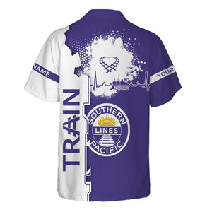 Railspirit Personalized Southern Pacific Railroad Hawaiian Shirt Engine Heartbeat and Track Love Style Shirt Gift Idea For Train Lovers