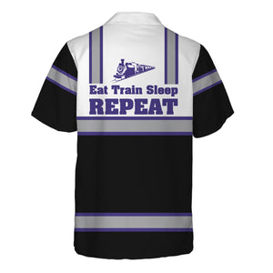 Railspirit Custom Name Southern Pacific Railroad Hawaiian Shirt Eat Train Sleep Repeat Printed Train Shirt