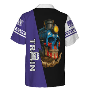 Railspirit Personalized Southern Pacific Railroad Hawaiian Shirt Train Skull American Flag Shirt All Over Print