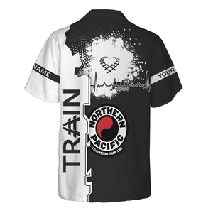 Railspirit Personalized Northern Pacific Railway Hawaiian Shirt Engine Heartbeat and Track Love Style Shirt Gift Idea For Train Lovers