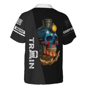 Railspirit Personalized Northern Pacific Railway Hawaiian Shirt Train Skull American Flag Shirt All Over Print
