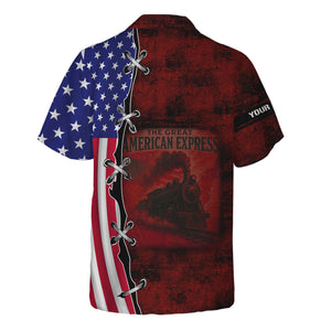 Railspirit Personalized Great Northern Railway Hawaiian Shirt Retro American Express Train With USA Flag GNR Shirt