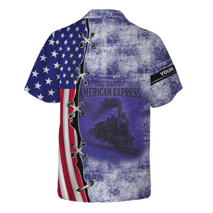 Railspirit Personalized Chicago, Burlington and Quincy Railroad Hawaiian Shirt Retro American Express Train With USA Flag Shirt