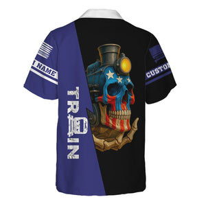 Railspirit Personalized Chicago, Burlington and Quincy Railroad Hawaiian Shirt Train Skull American Flag Shirt All Over Print