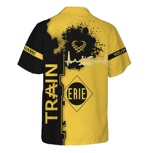 Railspirit Personalized Erie Railroad Hawaiian Shirt Engine Heartbeat and Track Love Style Shirt Gift Idea For Train Lovers