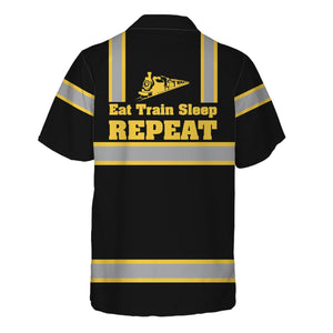 Railspirit Custom Name Erie Railroad Hawaiian Shirt Eat Train Sleep Repeat Printed Train Shirt