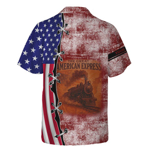Railspirit Personalized Delaware, Lackawanna and Western Railroad Hawaiian Shirt Retro American Express Train With USA Flag DL&W Shirt