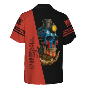 Railspirit Personalized Chicago and North Western Railway Hawaiian Shirt Train Skull American Flag Shirt All Over Print