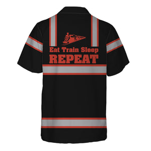 Railspirit Custom Name Chicago and North Western Railway Hawaiian Shirt Eat Train Sleep Repeat Printed Train Shirt