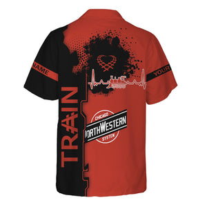 Railspirit Personalized Chicago and North Western Railway Hawaiian Shirt Engine Heartbeat and Track Love Style Shirt Gift Idea For Train Lovers