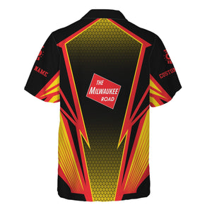 Railspirit Personalized Chicago, Milwaukee, St.Paul and Pacific Railroad Hawaiian Shirt Lightning Graphic Style Milwaukee Road Shirt Gift For Train Lover