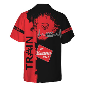 Railspirit Personalized Chicago, Milwaukee, St. Paul and Pacific Railroad Hawaiian Shirt Engine Heartbeat and Track Love Style Milwaukee Road Shirt