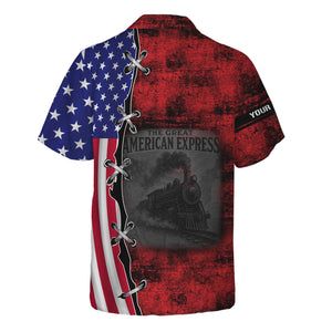 Railspirit Personalized Chicago, Milwaukee, St. Paul and Pacific Railroad Hawaiian Shirt Retro American Express Train USA Flag Milwaukee Road Shirt