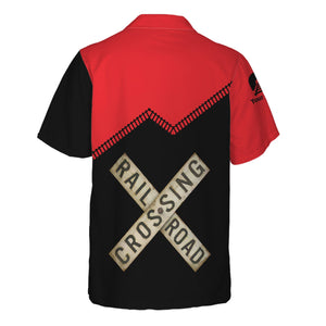 Railspirit Personalized Chicago, Milwaukee, St. Paul and Pacific Railroad Hawaiian Shirt Railroad Crossing Printed Train Track Shirt