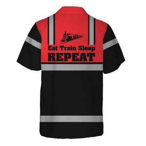 Railspirit Custom Name Chicago, Milwaukee, St. Paul and Pacific Railroad Hawaiian Shirt Eat Train Sleep Repeat Milwaukee Road Printed Train Shirt