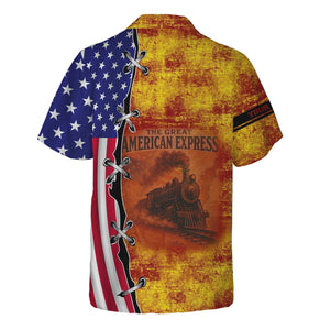 Railspirit Personalized Denver and Rio Grande Western Railroad Hawaiian Shirt Retro American Express Train With USA Flag Shirt