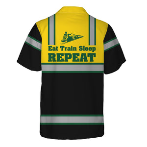 Railspirit Custom Name Maine Central Railroad Hawaiian Shirt Eat Train Sleep Repeat Printed Train Shirt