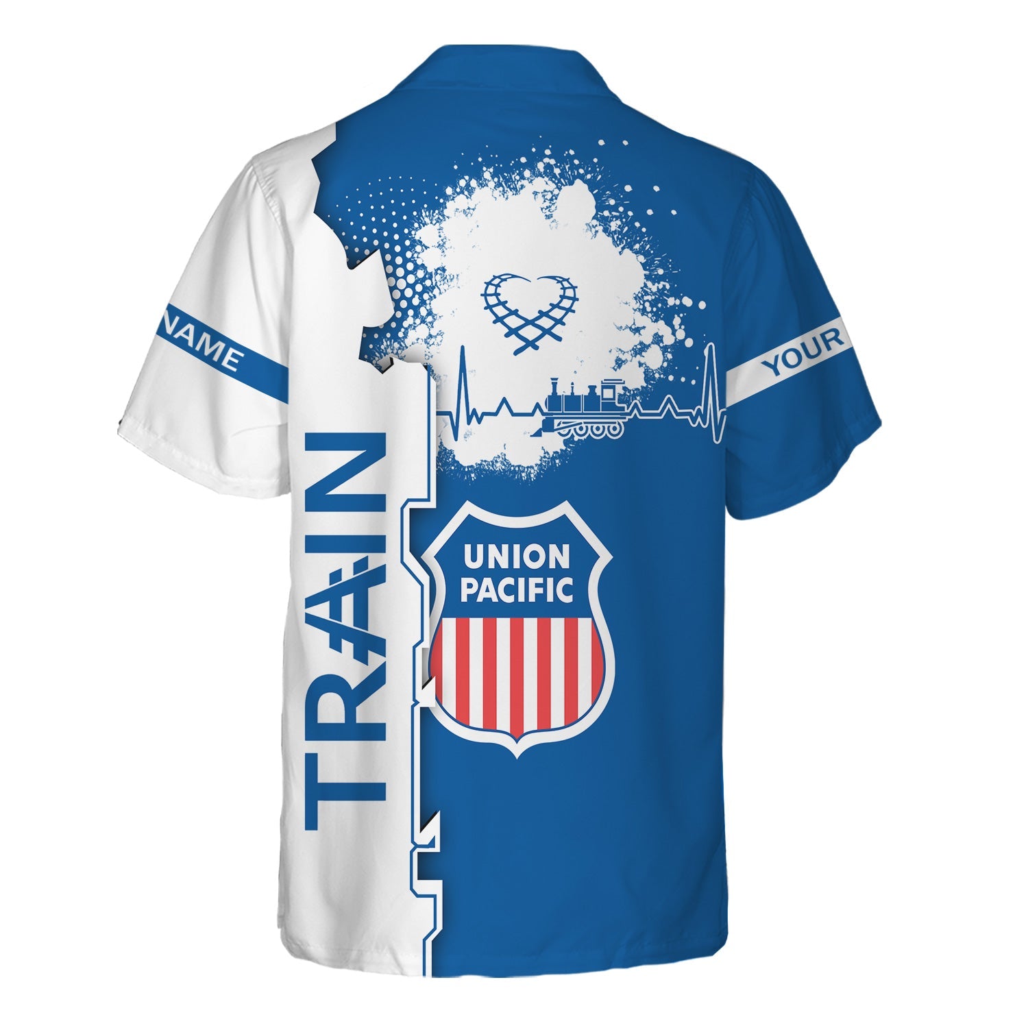 Railspirit Personalized Union Pacific Railroad Hawaiian Shirt Engine Heartbeat and Track Love Style Big Boy Shirt Gift Idea For Train Lovers