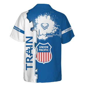 Railspirit Personalized Union Pacific Railroad Hawaiian Shirt Engine Heartbeat and Track Love Style Big Boy Shirt Gift Idea For Train Lovers