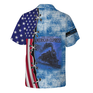 Railspirit Personalized Union Pacific Railroad Hawaiian Shirt Retro American Express Train With USA Flag Big Boy Shirt
