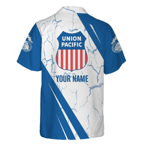 Railspirit Personalized Union Pacific Railroad Hawaiian Shirt Crackle Texture Style Big Boy Shirt For Trackhead