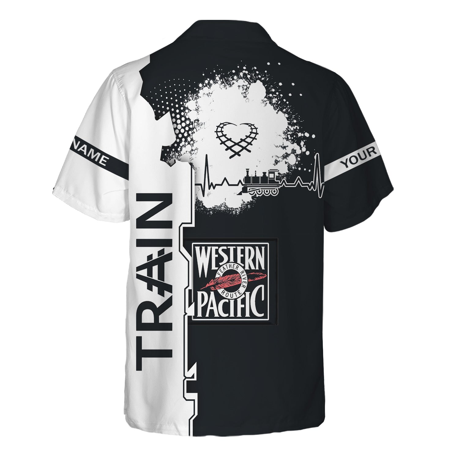 Railspirit Personalized Western Pacific Railroad Hawaiian Shirt Engine Heartbeat and Track Love Style Shirt Gift Idea For Train Lovers