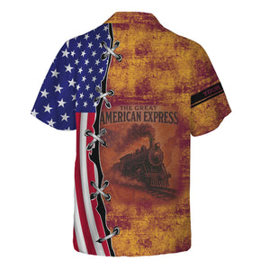 Railspirit Personalized Boston and Maine Railroad Hawaiian Shirt Retro American Express Train With USA Flag Shirt