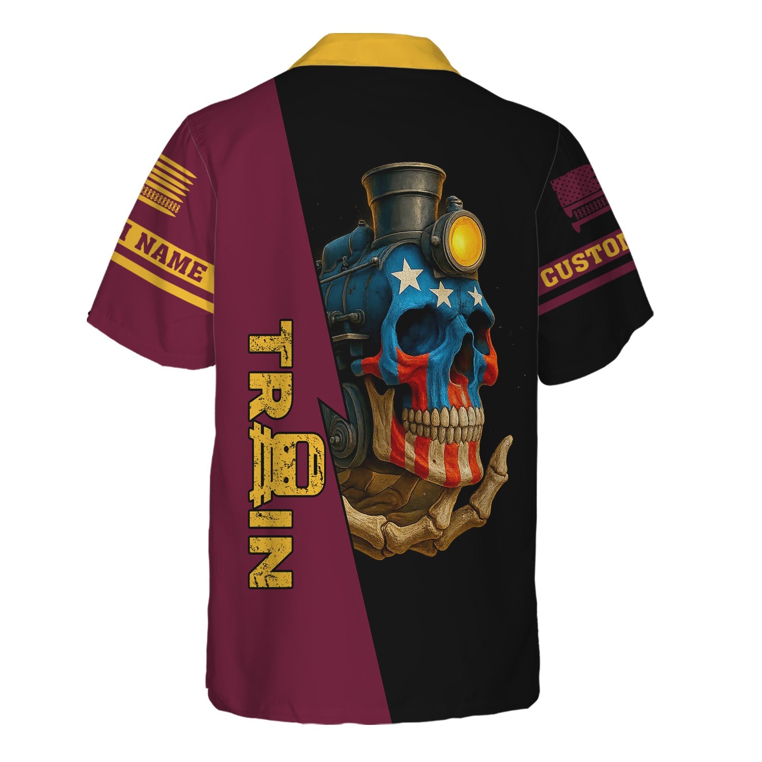 Railspirit Personalized Boston and Maine Railroad Hawaiian Shirt Train Skull American Flag Shirt All Over Print