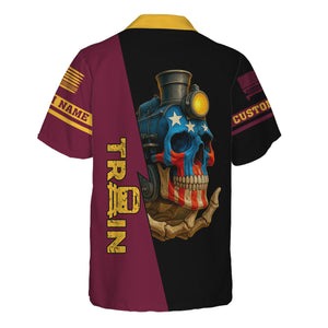 Railspirit Personalized Boston and Maine Railroad Hawaiian Shirt Train Skull American Flag Shirt All Over Print