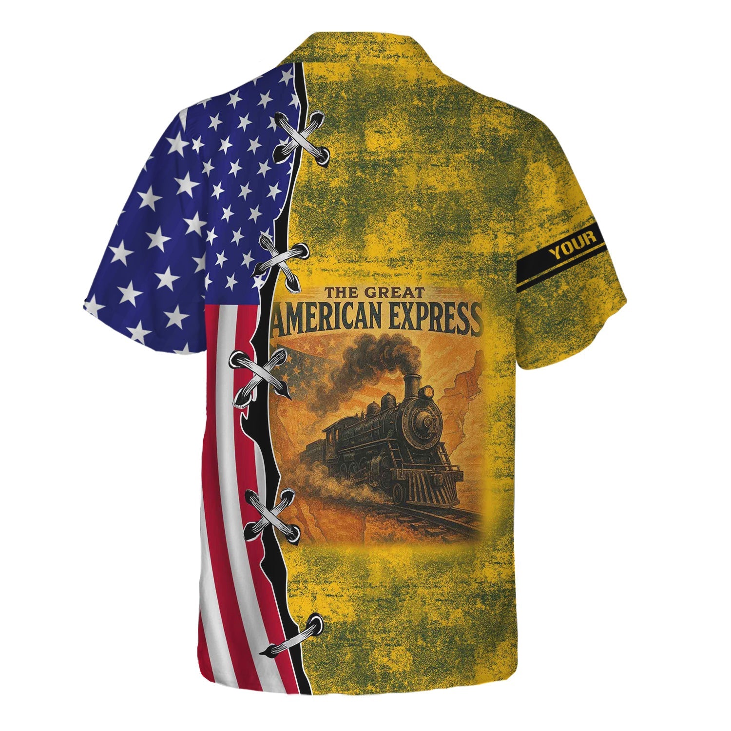 Railspirit Personalized New York, New Haven and Hartford Railroad Hawaiian Shirt Retro American Express Train With USA Flag New Haven Railroad Shirt