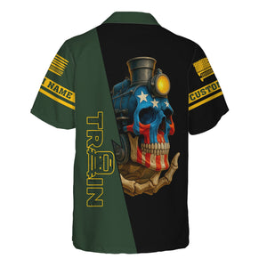 Railspirit Personalized New York, New Haven and Hartford Railroad Hawaiian Shirt Train Skull American Flag New Haven Railroad Shirt