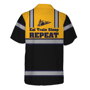 Railspirit Custom Name Chesapeake and Ohio Railway Hawaiian Shirt Eat Train Sleep Repeat C&O Printed Train Shirt