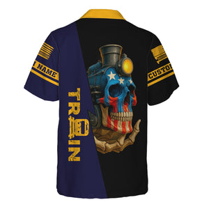 Railspirit Personalized Chesapeake and Ohio Railway Hawaiian Shirt Train Skull American Flag C&O Shirt All Over Print