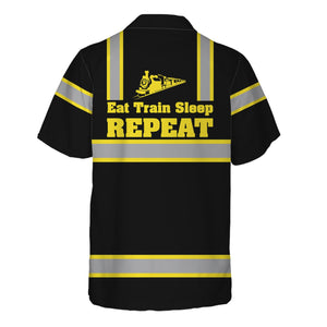 Railspirit Custom Name Clinchfield Railroad Hawaiian Shirt Eat Train Sleep Repeat Printed Train Shirt