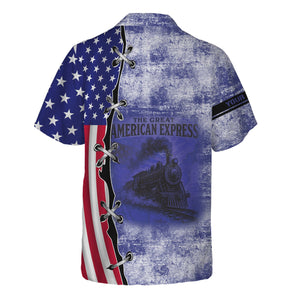 Railspirit Personalized New York, Chicago and St. Louis Railroad Hawaiian Shirt Retro American Express Train With USA Flag Nickel Plate Road Shirt