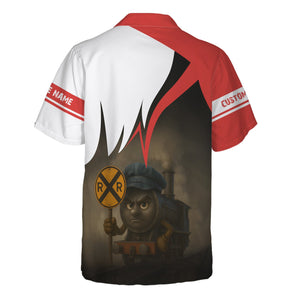 Railspirit Personalized Chicago, Rock Island and Pacific Railroad Hawaiian Shirt Angry Train Rock Island Railroad Hawaiian Shirt Gift For Train Lover