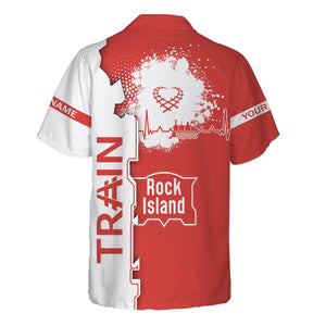 Railspirit Personalized Chicago, Rock Island and Pacific Railroad Hawaiian Shirt Engine Heartbeat and Track Love Style Rock Island Railroad Shirt