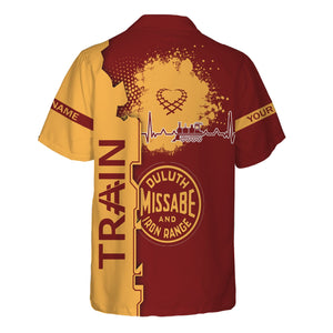 Railspirit Personalized Duluth, Missabe, & Iron Range Railroad Hawaiian Shirt Engine Heartbeat and Track Love Style Shirt Gift Idea For Train Lovers