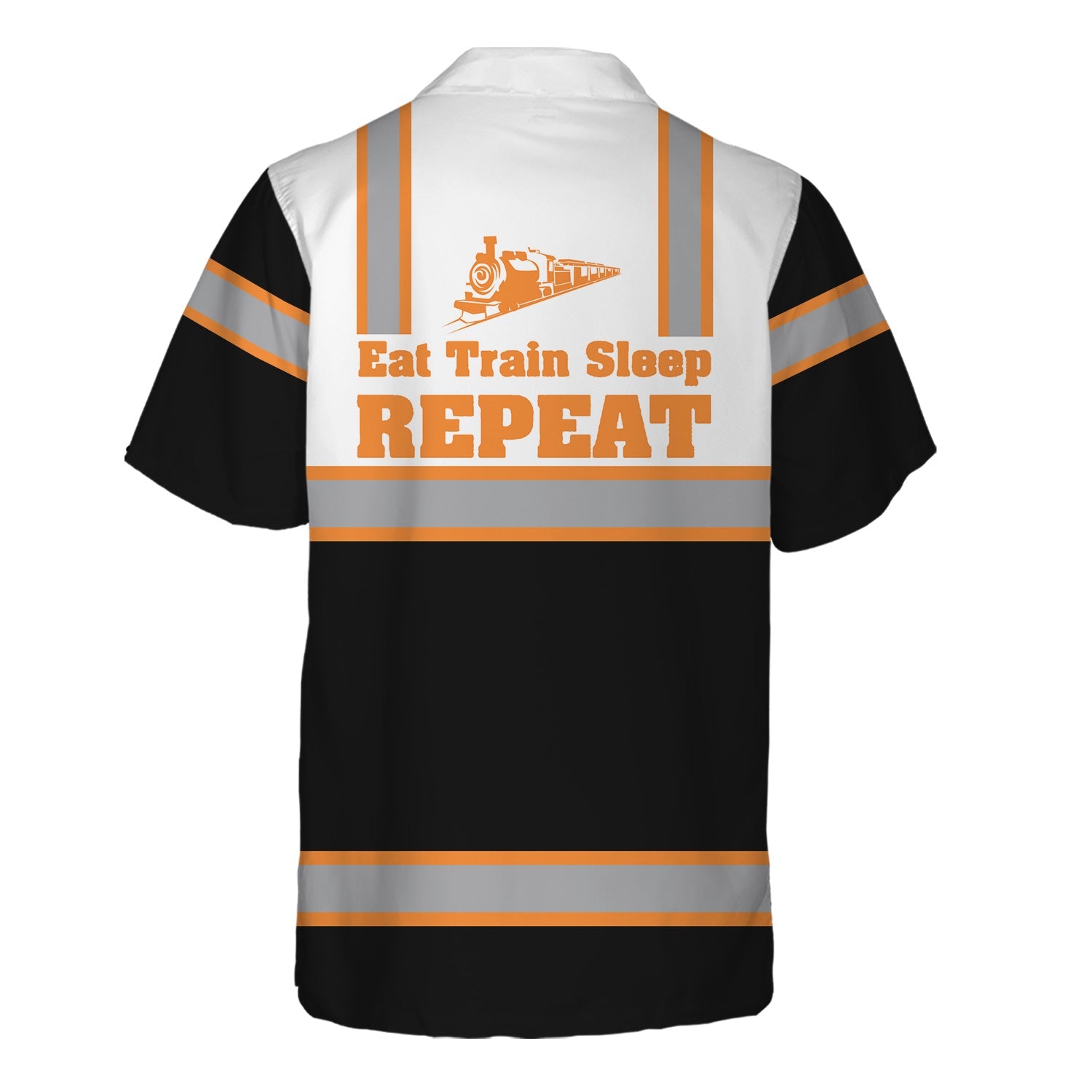 Railspirit Custom Name BNSF Railway Hawaiian Shirt Eat Train Sleep Repeat Printed Train Shirt