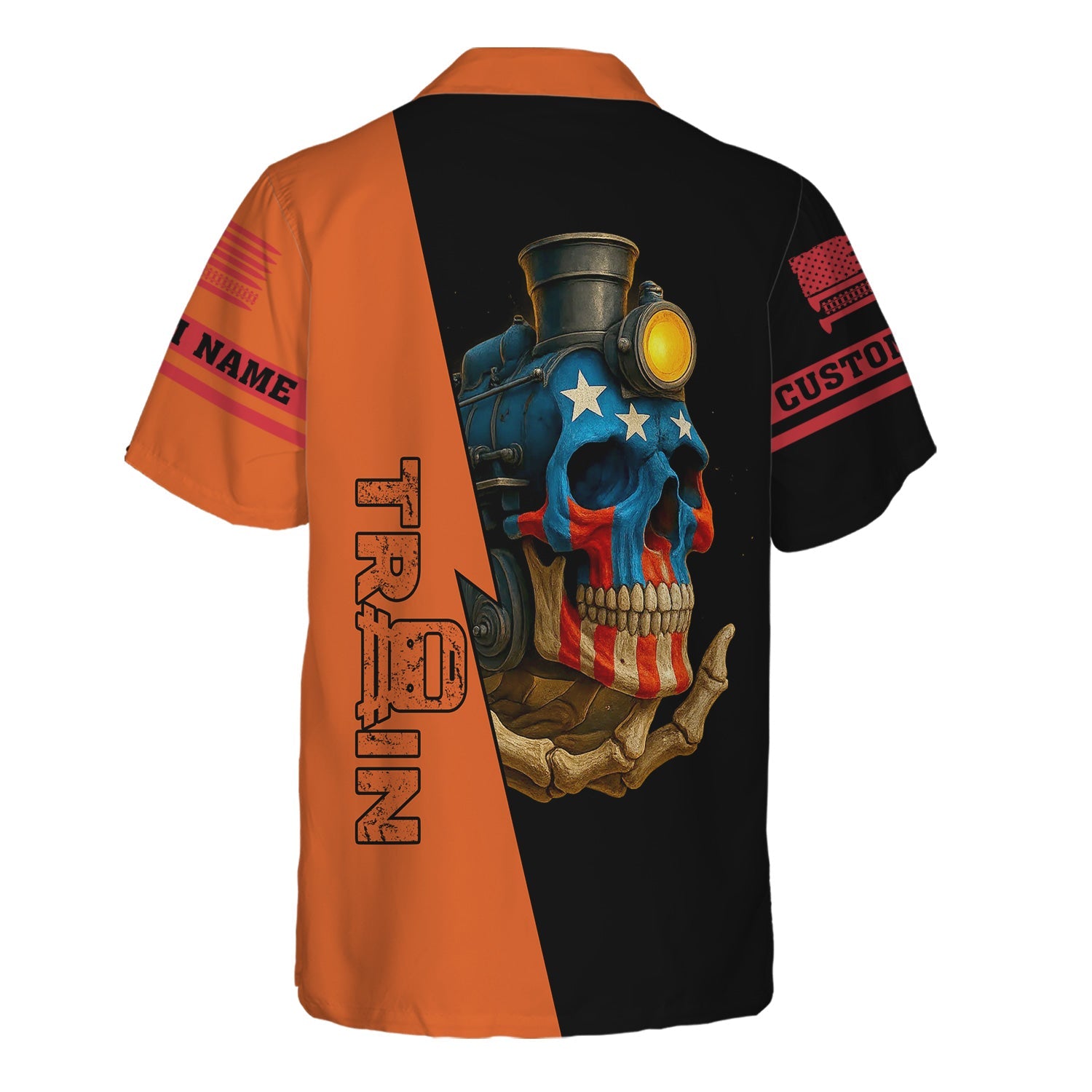 Railspirit Personalized Pacific Electric Railroad Hawaiian Shirt Train Skull American Flag Shirt All Over Print