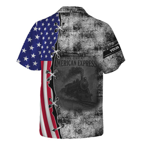 Railspirit Personalized Detroit Toledo And Ironton Railroad Hawaiian Shirt Retro American Express Train With USA Flag Shirt