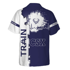 Railspirit Personalized CSX Transportation Railroad Hawaiian Shirt Engine Heartbeat and Track Love Style Shirt Gift Idea For Train Lovers